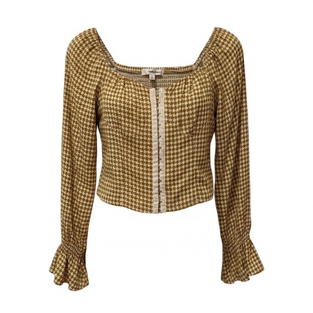 Rewind mustard yellow houndstooth top, small